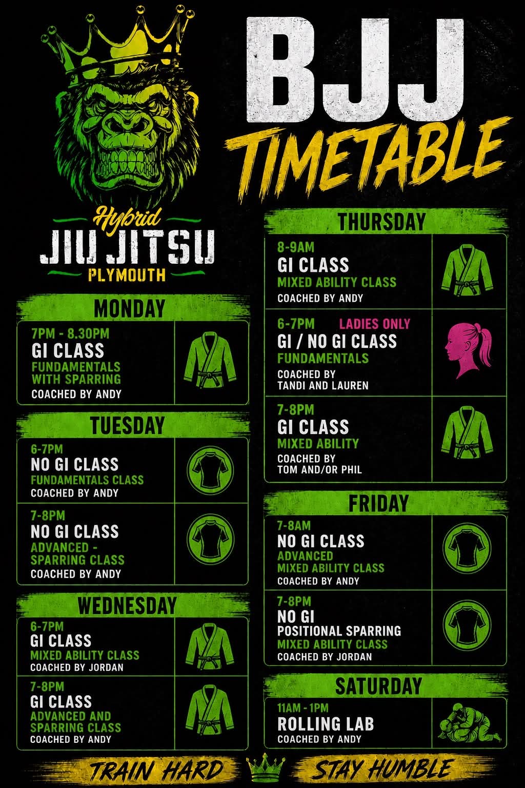 BJJ timetable